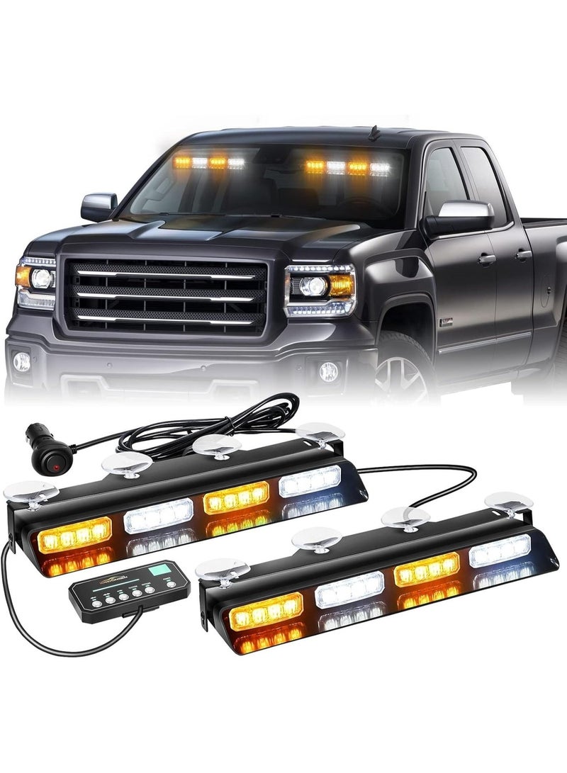 LAMAY Dash Strobe Lights Safety Flashing Warning Hazard Interior Front/Rear Windshield Deck Split Light Bar w/Suction Cups (Amber White) - Image 1
